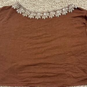 Brown Embellished Cropped Women's Top